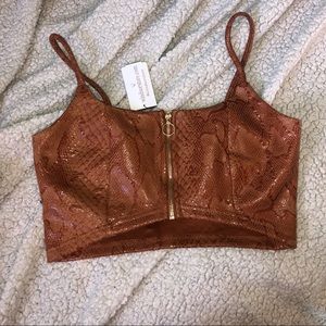 Windsor Snakeskin Zip Up Crop Top